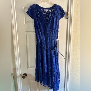 Nanette Lepore dress | electric blue lace hi low dress